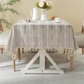 Close-up of modern geometric stripe jacquard tablecloth with creamy white tassel edge - 140x250CM / Khaki Jacquard Tassel Style