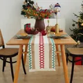 Bohemian Christmas table runner with red and green geometric patterns and tassels - Red Green Twist Style / 30x120cm