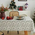 Rectangular Christmas tablecloth featuring holly berry prints on cream fabric - 100cmx140cm / Green Christmas Berry Pattern