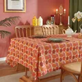 Detail of autumn maple leaf print tablecloth with vintage fall home decor and candles - 90x90cm / Maple Leaf Ruffled Edge