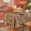 Vintage rectangle tablecloth with autumn maple leaf prints in rustic retro farmhouse style - 90x90cm / Vintage Green Leaf Ruffled Edge