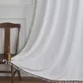 Detail of white striped polyester curtain featuring elegant chain embroidery and tassels - White Single-layer Curtain + White Baking Soda Perforated Curtain (reverse Pressure) / 132x260