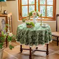 Round dark green floral tablecloth with cream tassels in American rural style - Diameter 100CM / Green Small Flower With Tassels