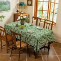 Vintage dark green floral tablecloth in American pastoral style on a wooden dining table - Green Small Flower Rolled Edge