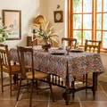 Retro jacquard rectangle tablecloth with blue and orange shell pattern for home dining - Vintage Umbrella Rolled Edge