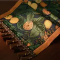 Retro Amerikaanse tafelloper met citroen jacquard en elegante bronzen kwastjes - 35x120cm / Jacquard Citroen Met Bruine Kwast