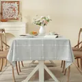 Grey faux linen plaid tablecloth with embroidered patterns and decorative tassels - 60*60cm / Embroidered Gray Full Grid
