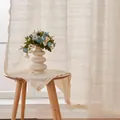 Rideau beige en lin semi-transparent avec bordure en dentelle élégante pour maison - 150x45 / Passe-tringle