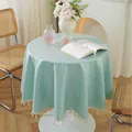 Minimalistische mintgrüne runde Tischdecke mit Quastensaum und wasserfestem Gewebe - Durchmesser 120CM / Hellgrün