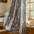 Nordic style semi-blackout curtains with blue floral patterns and geometric stripes - 150 Wide * 160CM High