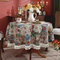 Retro round tablecloth with floral jacquard pattern and elegant fringe tassels - Diameter 120CM / Colored Ink Painting (With Tassels)