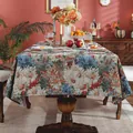 Detailopname van Amerikaans retro bloementafelkleed met olieverfrozen en een jacquard textuur - 60*60cm / Kleurrijke Inkttekening met Ruches