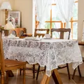 Elegant white lace tablecloth with floral embroidery and scalloped edges for home decor - 135x100CM / Embroidered Scalloped Edge White