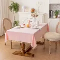 Mantel rosa claro de algodón y lino con borlas en un comedor de estilo vintage francés - Rosa con Volantes y Flecos de Borlas Beige / 140x100CM