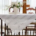 Mantel de algodón blanco bordado con encaje a rayas y calado para mesa de comedor - 60x60cm / Blanco (Calado Rayado Borde Festoneado)