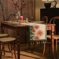 Runner da tavola jacquard vintage con fiori arancioni e nappe verde scuro - 35*160cm / Motivo Girasole con Nappina Verde