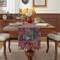 Runner da tavolo bohémien con motivi geometrici etnici e nappe colorate - Motivo Geometrico Etnico Con Nappe Rosse / 33x120cm