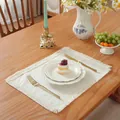 Set de table en lin beige de style français avec bords à franges sur table en bois - Beige Épais Avec Glands / 30x40cm