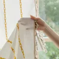 Close-up of semi-sheer polyester striped curtain with yellow embroidery and side tassels - Yellow Single-sided Curtain + Suzhou-style Rod Curtain (reverse Pressure) / 132x260