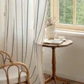 Close-up of white linen texture curtain with blue diamond embroidery and tassel trim - Blue Single-sided Curtain With Suzhou-style Hooks (reverse Pressure) / 132cm Wide * 45cm Long