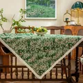 Dikke jacquard tafelkleed met bloemen en franjes in bohemien vintage groen etnisch - 60*60cm / Dichte kwastjes / Groen Bloemen