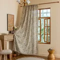Vintage bloemen gordijn semi-verduisterend met witte pompons in warme slaapkamer - 150cmx180cm / Blauwgroene Bladeren-Roede Tas
