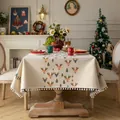Beige Weihnachts-Tischdecke mit Rentier-Druck, Bäumen und weißen Bommel-Quasten - 60*60cm / Jacquard Beige Rentier mit weißen Pompons