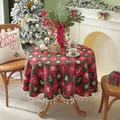 Round Christmas tablecloth with red-green nutcracker patterns and white fringe edge - Diameter 120CM / Christmas Red Green Diamond Lattice (With Tassels)