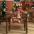 Kersttafelrunner met sneeuwpop, gebreid patroon en rode pompon-afwerking aan de rand - 35*120cm / Rode Achtergrond Sneeuwpop Patroon