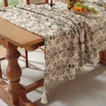 Nappe jacquard rétro américaine avec motifs floraux de plantes et pompons blancs - 60*60cm / Jacquard Prune Avec Glands