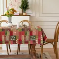 Festive red and green patchwork Christmas tablecloth with gingerbread and reindeer patterns - Christmas Patchwork