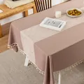 Boho morandi bruin jacquard tafelkleed met geometrische ruiten en decoratieve kwastjes - 60*60cm / Khaki Wit Golf Met Kwastjes