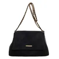 Retro black faux suede tote bag with elegant chain strap and golden hardware accent - Black