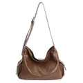 Bolso tote marrón oscuro de piel sintética con cremalleras y correa ajustable - Marrón