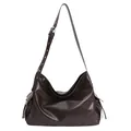 Bolso de hombro grande retro marrón oscuro con correa ajustable y textura de piel sintética - Marrón