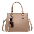 Fashion tote bag in light coffee faux leather with adjustable strap and charm - Top Handle Bag / Light Khaki
