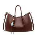Dunkelbraune Shopper-Tasche aus Leder mit Holzperlen-Quaste und abnehmbarem Gurt - Braun