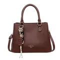 Sac cabas en cuir marron foncé avec texte FASHION BAG et pendentif chaîne - Marron