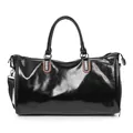 Borsa da viaggio vintage in pelle PU nera grande capacità con dettagli marroni a contrasto - Nero e Arancione
