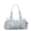 Light blue vintage motorcycle tote bag in glossy patent leather with lace-up detail - Blue