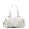 Chic cream white PU leather tote with vintage decorative straps and long tassels detail - Off-white