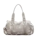 Chic cream white PU leather tote bag with glossy finish and adjustable shoulder strap - Khaki