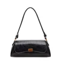 Französische Vintage Schultertasche aus schwarzem Leder mit antiker Bronzeschnalle - Schwarz