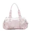 Pink faux leather Boston bag with criss-cross straps and metallic buckles detail - Pink