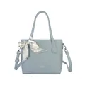 Hellblaue Shopper Tasche mit Litschi-Textur und elegantem Herz-Seidenschal-Dekor - Cyan