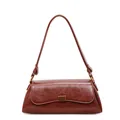 Braune Vintage-Baguette-Tasche aus glänzendem Kunstleder mit goldener Metallschnalle - Braun