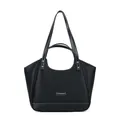 Bolso tote grande negro en cuero granulado con doble asa y costuras en contraste - Negro