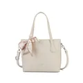 Cremeweiße Tote Bag aus Lychee-Leder mit Seidenschal und verstellbarem Gurt - Weiß