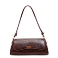 Französische Vintage-Schultertasche aus dunkelbraunem Öl-Wachs-Leder mit Goldschnalle - Kaffeebraun