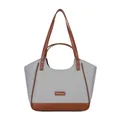 Bolso tote bicolor gris y marrón con asas dobles y detalles de costura en cuero - Gris